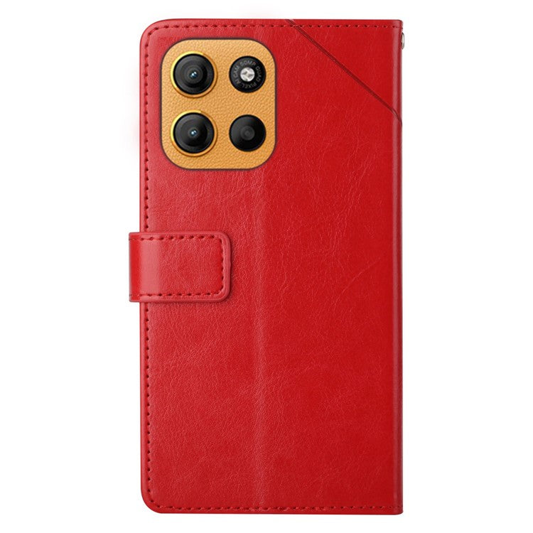 For Motorola Moto G15 4G Case Y Shaped Lines Imprint Leather Phone Cover - Red