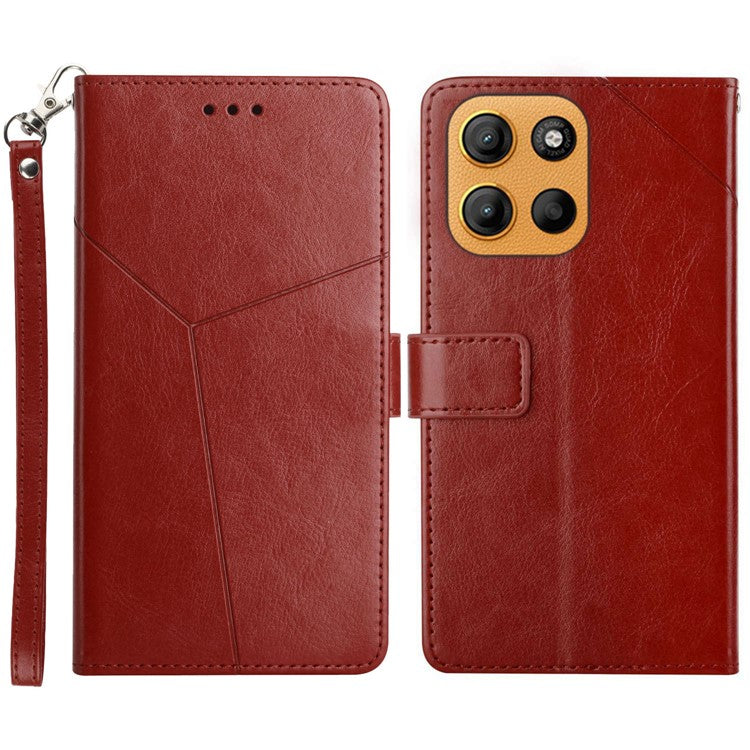 For Motorola Moto G15 4G Case Y Shaped Lines Imprint Leather Phone Cover - Brown