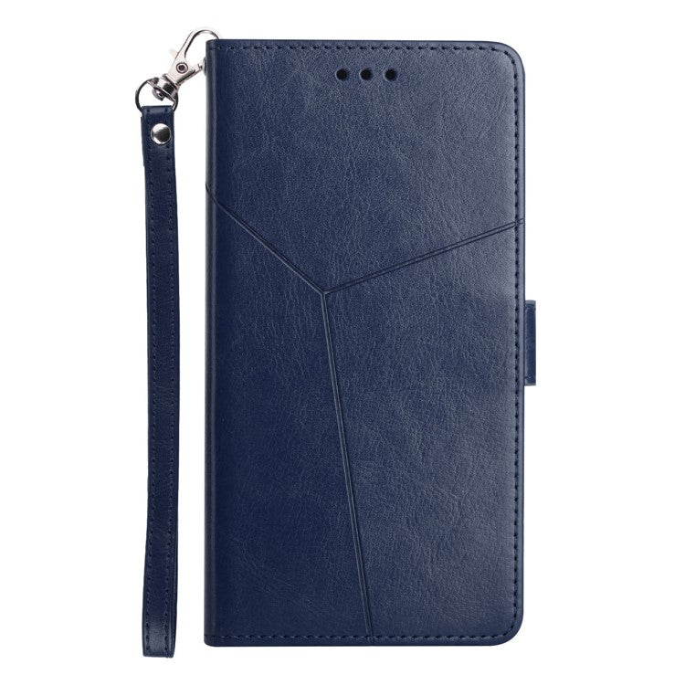 For Motorola Moto G15 4G Case Y Shaped Lines Imprint Leather Phone Cover - Blue