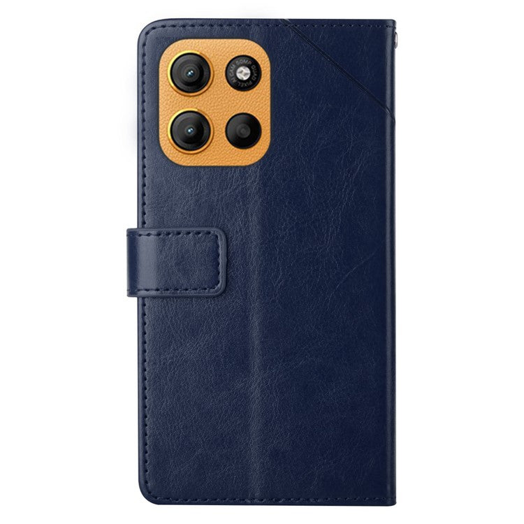For Motorola Moto G15 4G Case Y Shaped Lines Imprint Leather Phone Cover - Blue