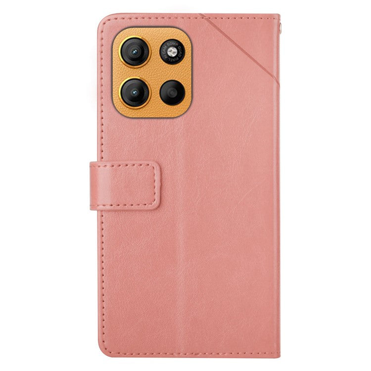 For Motorola Moto G15 4G Case Y Shaped Lines Imprint Leather Phone Cover - Pink