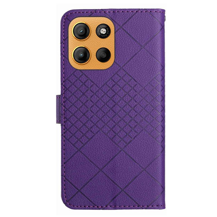 For Motorola Moto G15 4G Wallet Phone Case Imprint PU Leather Flip Folio Cover - Dark Purple