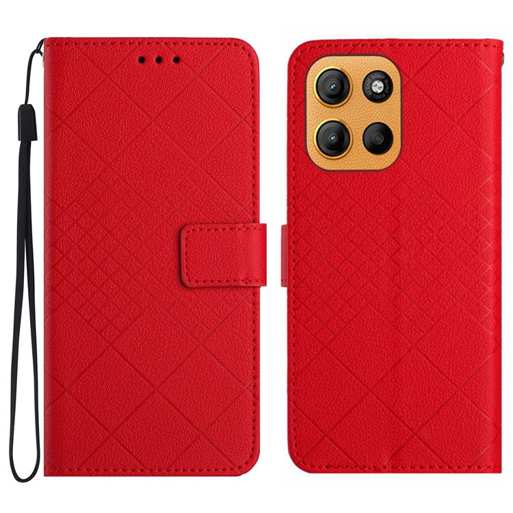 For Motorola Moto G15 4G Wallet Phone Case Imprint PU Leather Flip Folio Cover - Red
