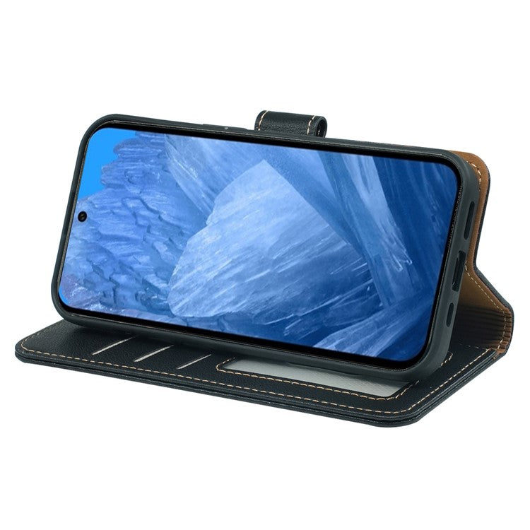 For Google Pixel 8a Leather Case Litchi Texture Wallet RFID Blocking Phone Cover - Black