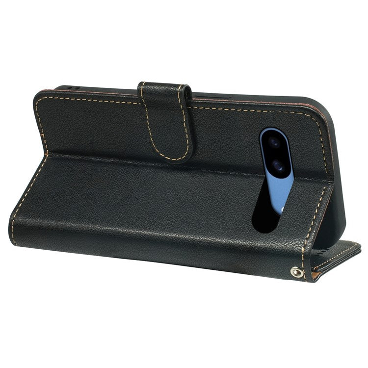For Google Pixel 8a Leather Case Litchi Texture Wallet RFID Blocking Phone Cover - Black