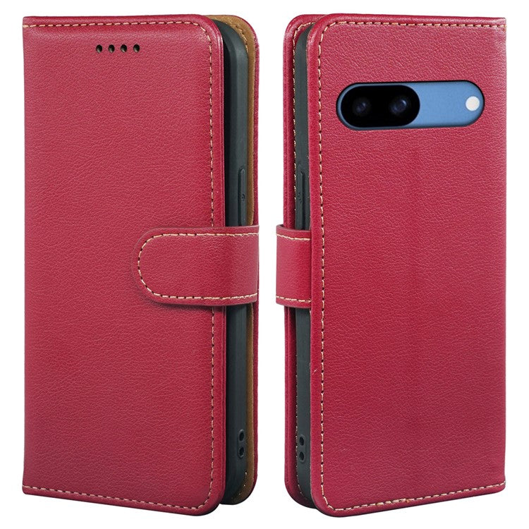 For Google Pixel 8a Leather Case Litchi Texture Wallet RFID Blocking Phone Cover - Red