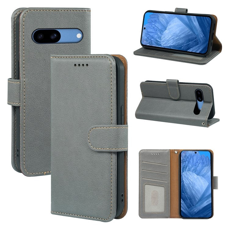 For Google Pixel 8a Leather Case Litchi Texture Wallet RFID Blocking Phone Cover - Grey