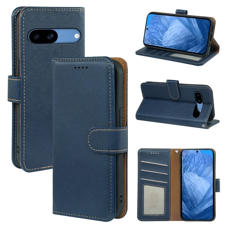 For Google Pixel 8a Leather Case Litchi Texture Wallet RFID Blocking Phone Cover - Blue