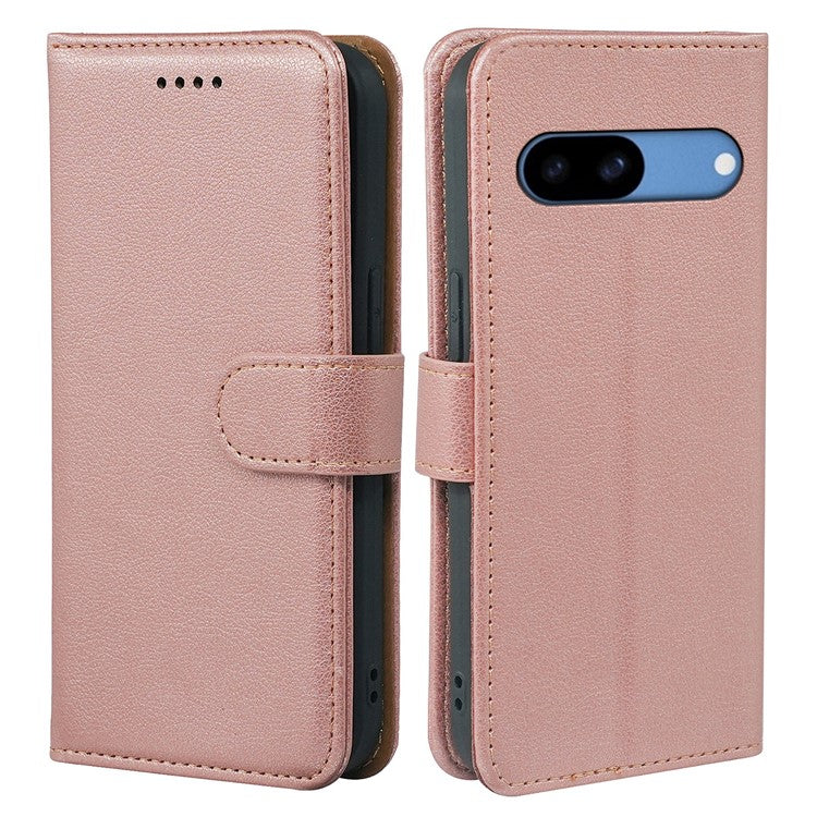 For Google Pixel 8a Leather Case Litchi Texture Wallet RFID Blocking Phone Cover - Rose Gold