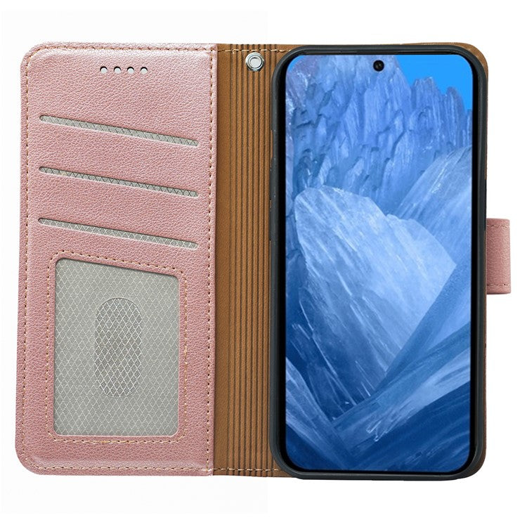 For Google Pixel 8a Leather Case Litchi Texture Wallet RFID Blocking Phone Cover - Rose Gold