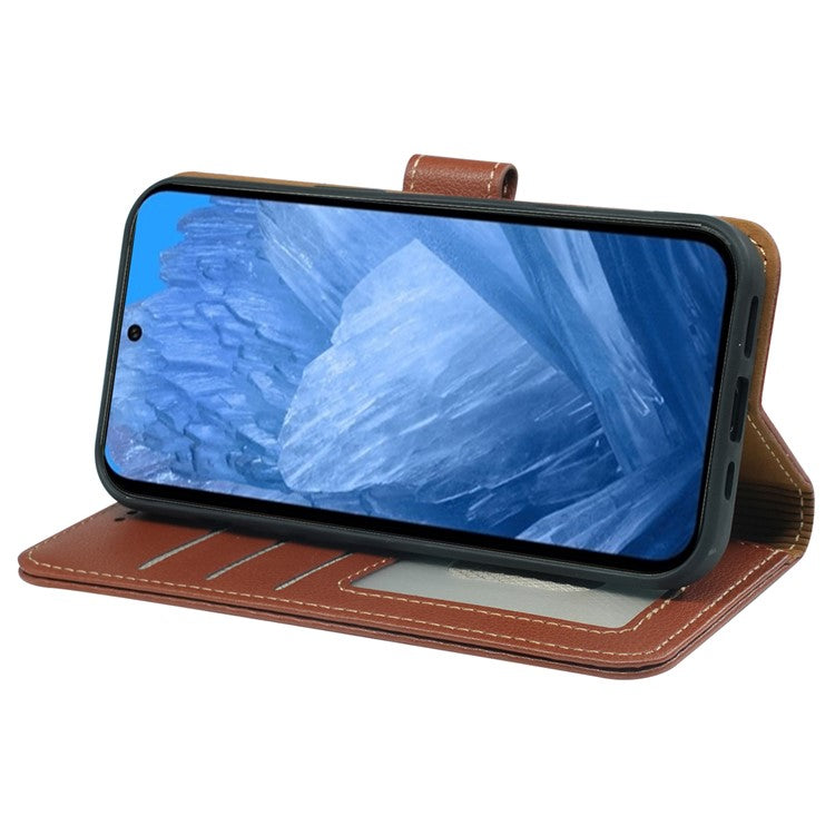For Google Pixel 8a Leather Case Litchi Texture Wallet RFID Blocking Phone Cover - Brown