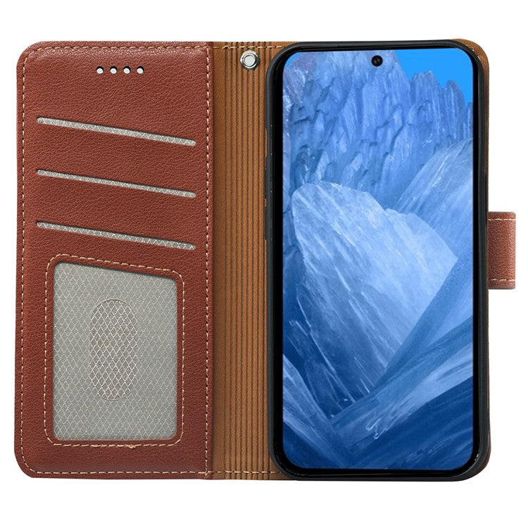 For Google Pixel 8a Leather Case Litchi Texture Wallet RFID Blocking Phone Cover - Brown