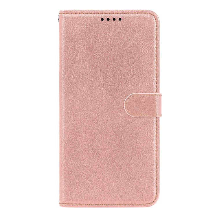For iPhone 16 Plus Leather Case Litchi Texture Wallet RFID Blocking Phone Cover - Rose Gold