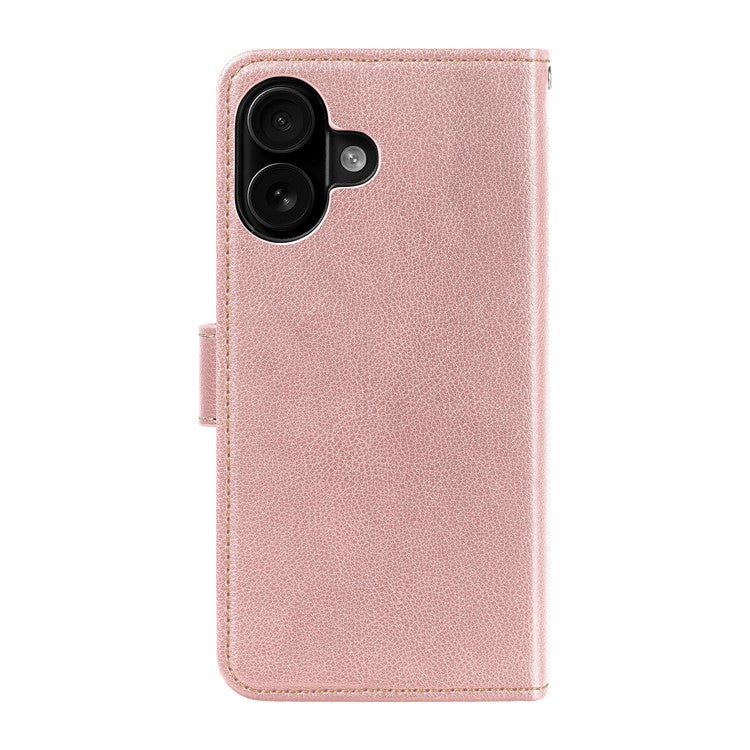 For iPhone 16 Plus Leather Case Litchi Texture Wallet RFID Blocking Phone Cover - Rose Gold