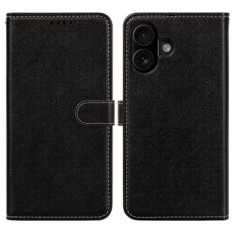 For iPhone 16 Plus Leather Case Litchi Texture Wallet RFID Blocking Phone Cover - Black