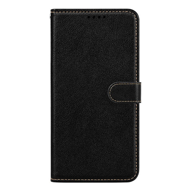 For iPhone 16 Plus Leather Case Litchi Texture Wallet RFID Blocking Phone Cover - Black