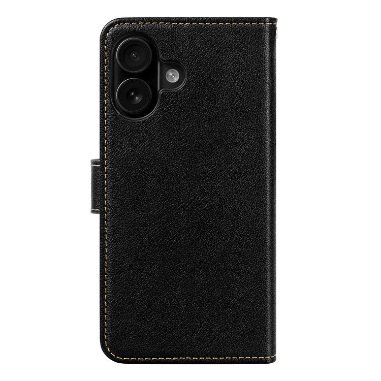 For iPhone 16 Plus Leather Case Litchi Texture Wallet RFID Blocking Phone Cover - Black