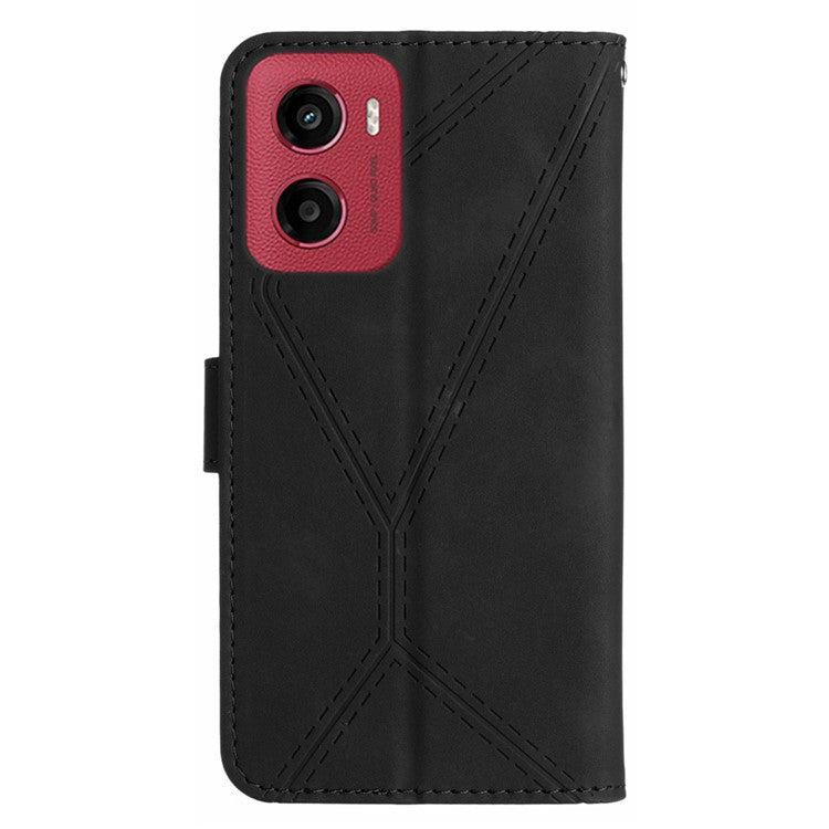 For Motorola Moto G05 4G Case Skin Touch Lines PU Leather Flip Phone Cover - Black