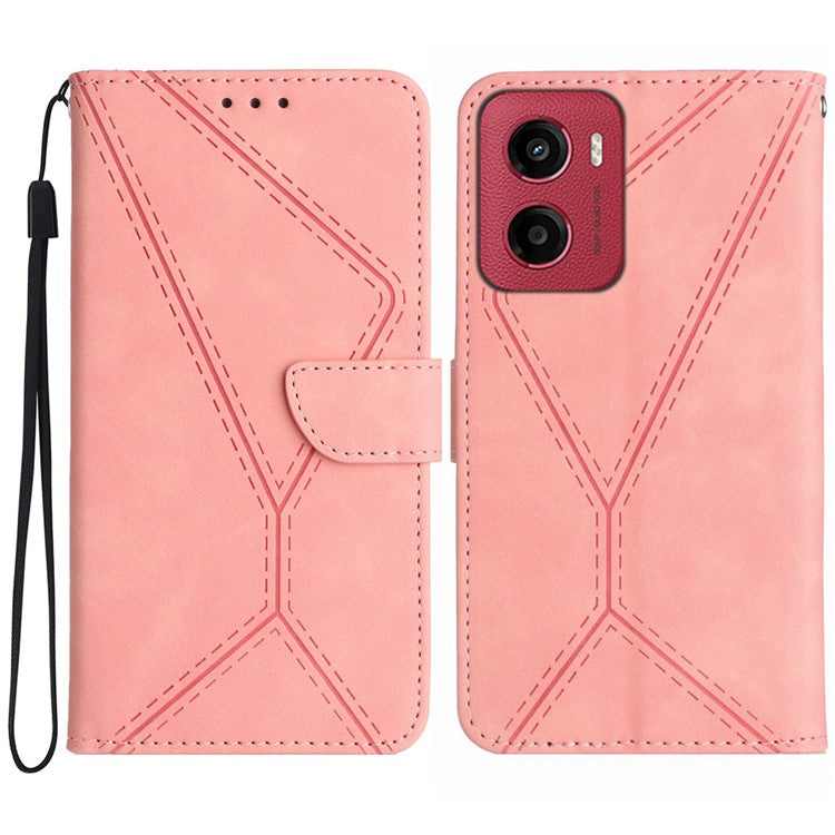 For Motorola Moto G05 4G Case Skin Touch Lines PU Leather Flip Phone Cover - Pink