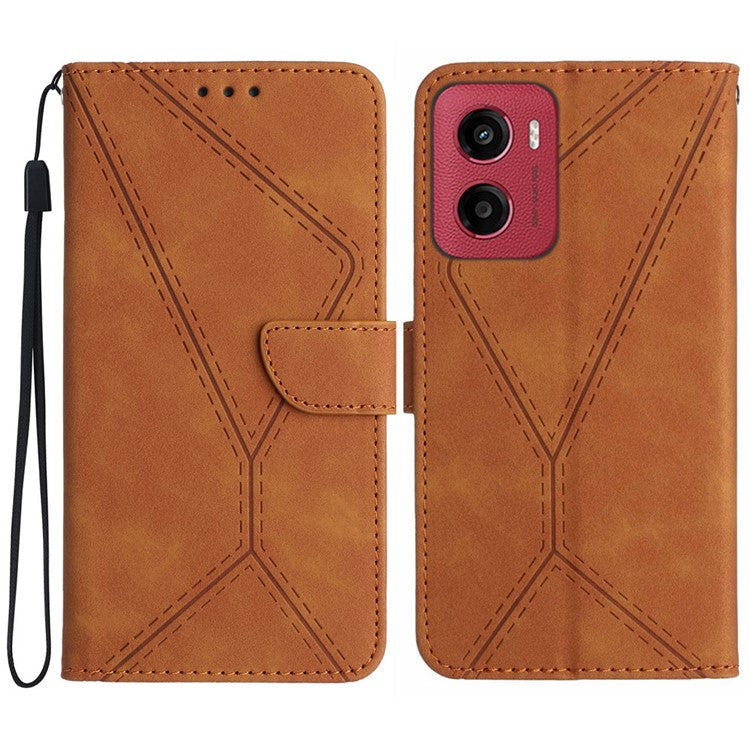 For Motorola Moto G05 4G Case Skin Touch Lines PU Leather Flip Phone Cover - Brown