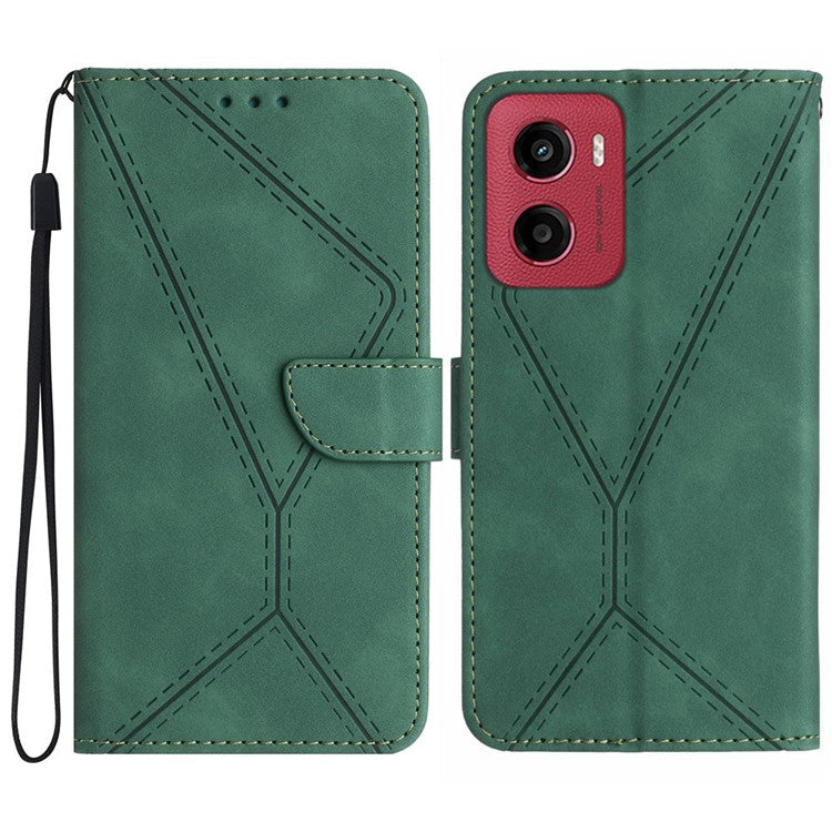 For Motorola Moto G05 4G Case Skin Touch Lines PU Leather Flip Phone Cover - Green
