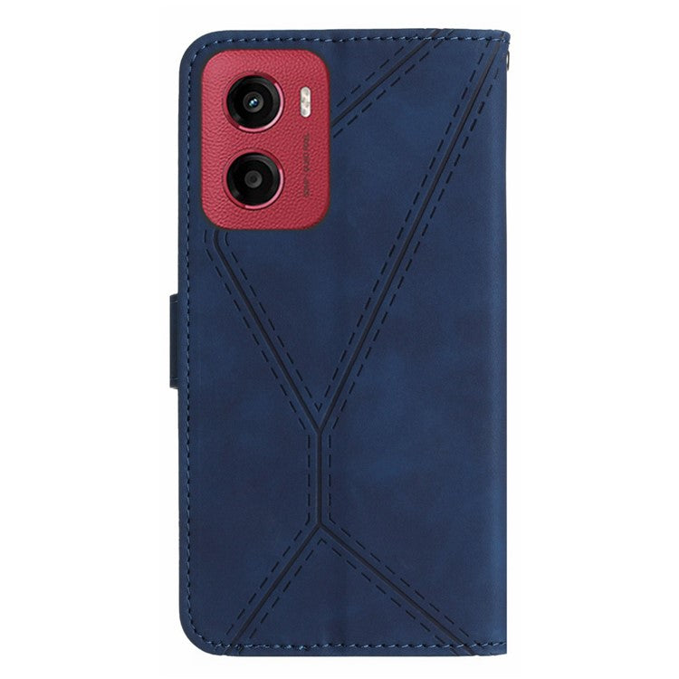 For Motorola Moto G05 4G Case Skin Touch Lines PU Leather Flip Phone Cover - Blue