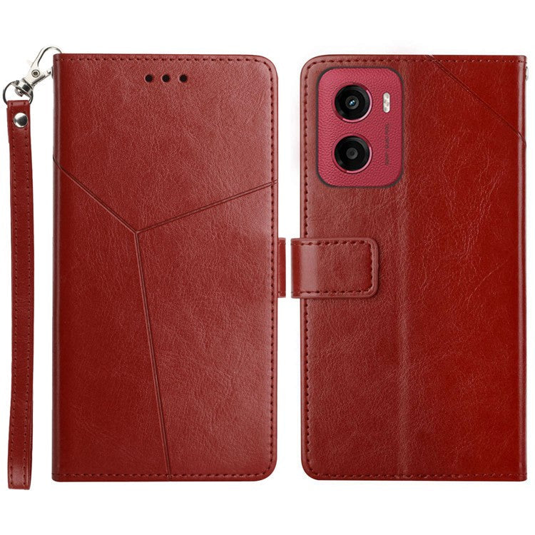 For Motorola Moto G05 4G Case Y Shaped Lines Imprint Leather Phone Cover - Brown