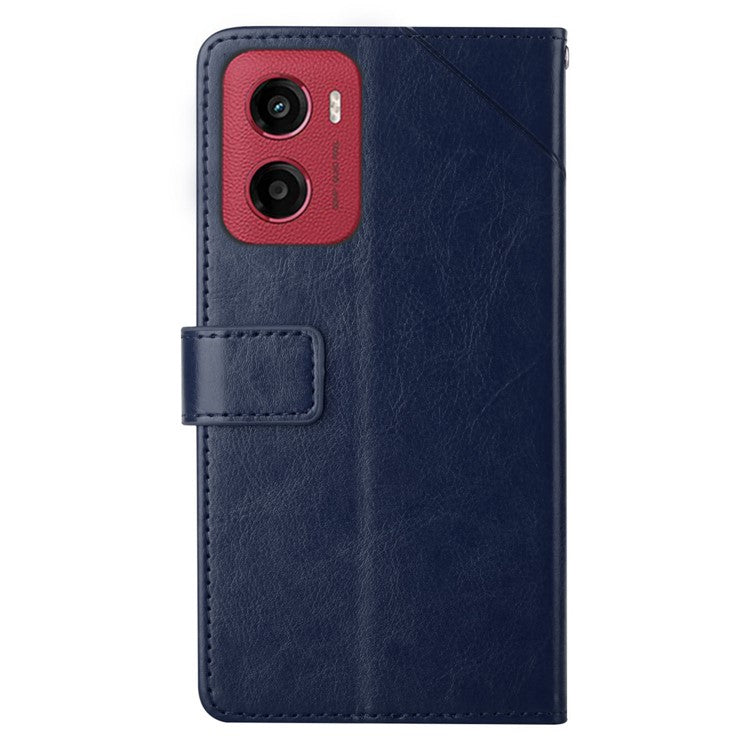 For Motorola Moto G05 4G Case Y Shaped Lines Imprint Leather Phone Cover - Blue
