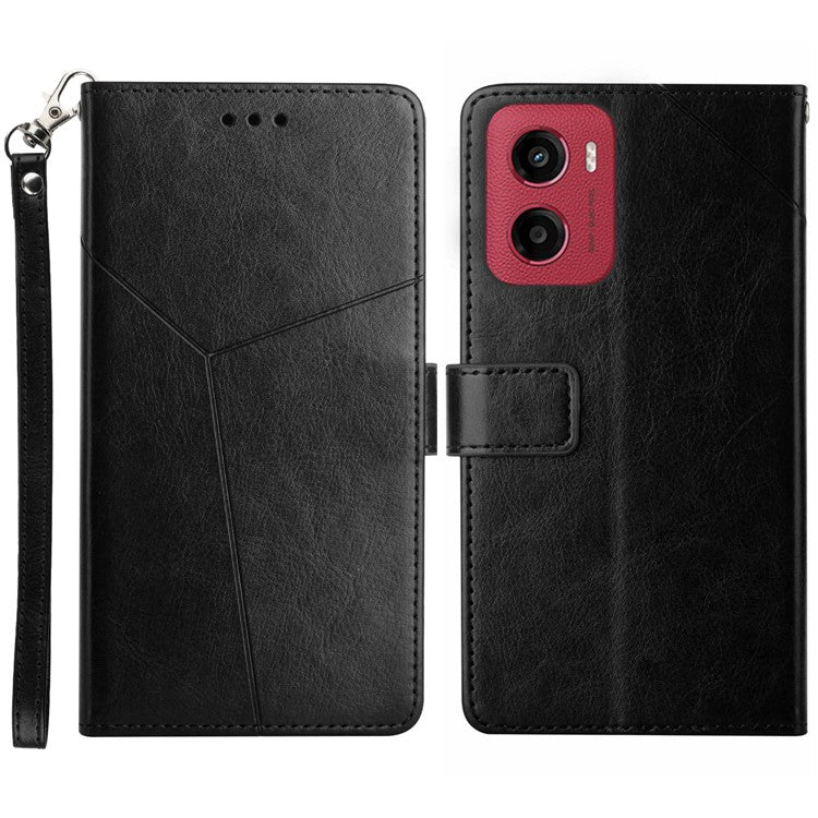 For Motorola Moto G05 4G Case Y Shaped Lines Imprint Leather Phone Cover - Black
