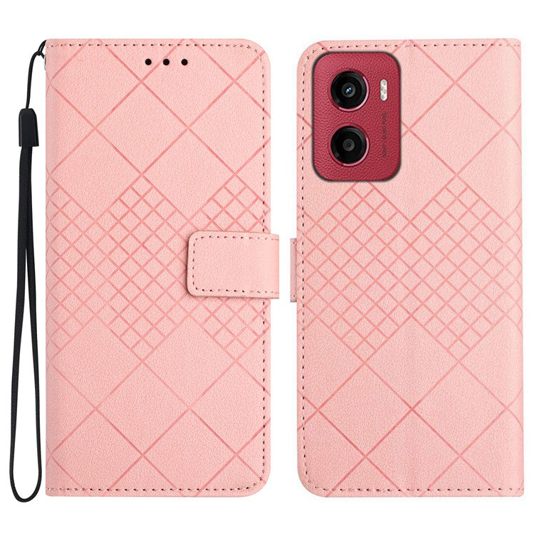 For Motorola Moto G05 4G Wallet Phone Case Imprint PU Leather Flip Folio Cover - Pink