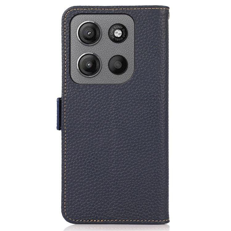 KHAZNEH For Motorola Moto G15 4G  /  G05 4G Phone Case Genuine Cow Leather Cover RFID Blocking - Blue