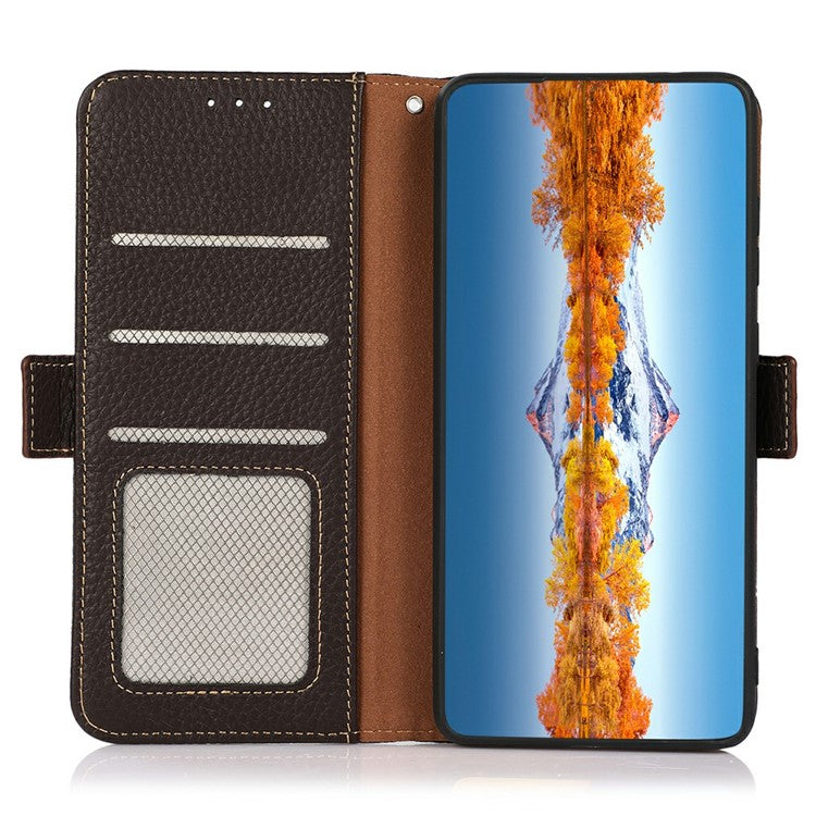 KHAZNEH For Motorola Moto G15 4G  /  G05 4G Phone Case Genuine Cow Leather Cover RFID Blocking - Brown