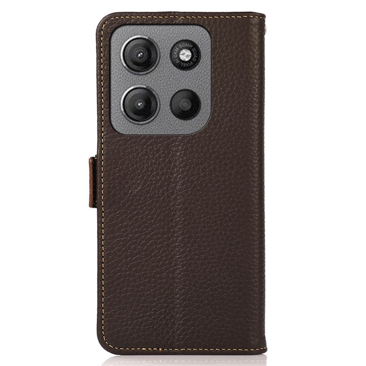 KHAZNEH For Motorola Moto G15 4G  /  G05 4G Phone Case Genuine Cow Leather Cover RFID Blocking - Brown
