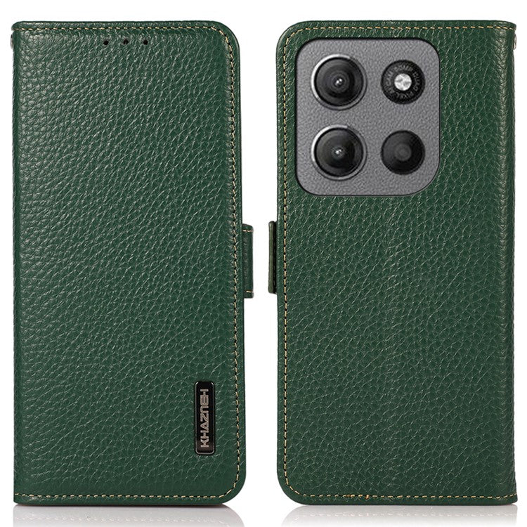 KHAZNEH For Motorola Moto G15 4G  /  G05 4G Phone Case Genuine Cow Leather Cover RFID Blocking - Green