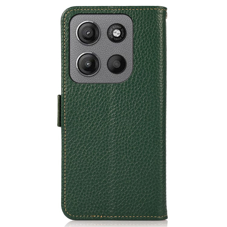 KHAZNEH For Motorola Moto G15 4G  /  G05 4G Phone Case Genuine Cow Leather Cover RFID Blocking - Green