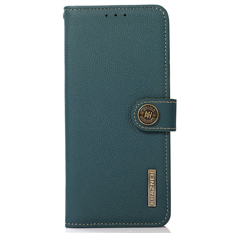 KHAZNEH For Motorola Moto G15 4G  /  G05 4G Case Genuine Cow Leather Wallet Phone Cover - Green