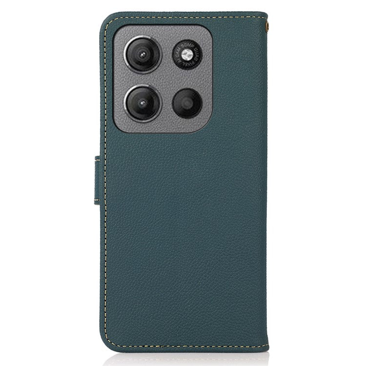 KHAZNEH For Motorola Moto G15 4G  /  G05 4G Case Genuine Cow Leather Wallet Phone Cover - Green