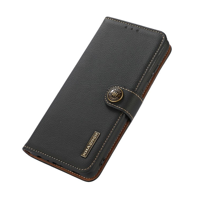 KHAZNEH For Motorola Moto G15 4G  /  G05 4G Case Genuine Cow Leather Wallet Phone Cover - Black