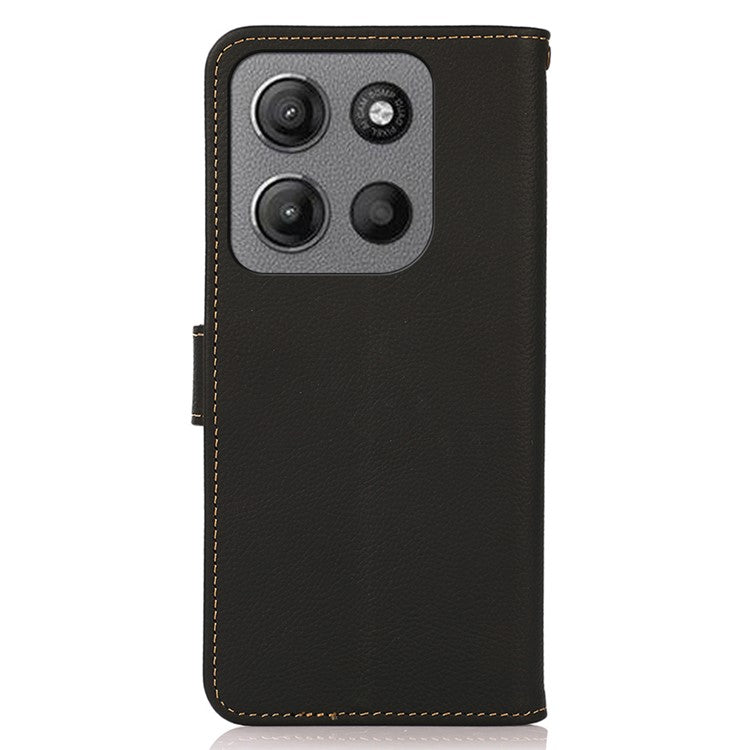 KHAZNEH For Motorola Moto G15 4G  /  G05 4G Case Genuine Cow Leather Wallet Phone Cover - Black