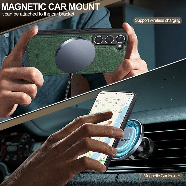 LC.IMEEKE For Samsung Galaxy S23 Magnetic Case Compatible with MagSafe Leather TPU Back Cover - Green