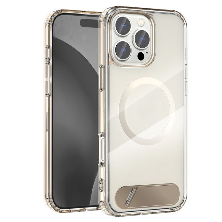 For iPhone 16 Pro Case Compatible with MagSafe Folding Kickstand Anti Drop PC + TPU Back Cover - Desert Gold