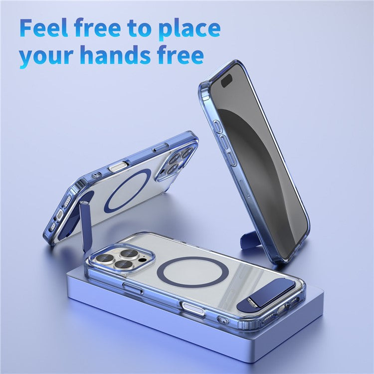 For iPhone 16 Pro Case Compatible with MagSafe Folding Kickstand Anti Drop PC + TPU Back Cover - Silver