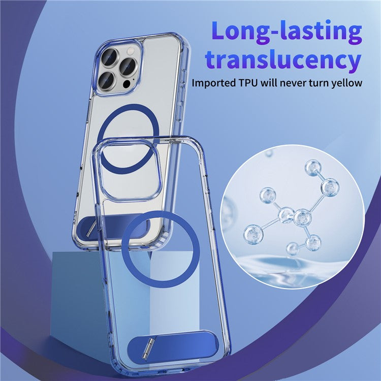 For iPhone 16 Pro Case Compatible with MagSafe Folding Kickstand Anti Drop PC + TPU Back Cover - Silver