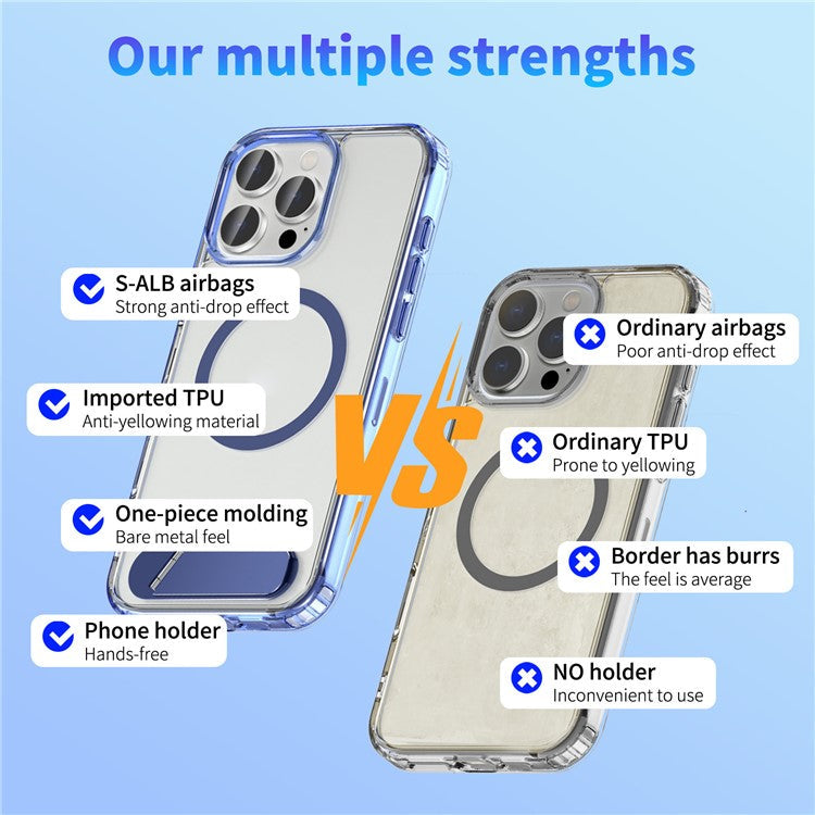 For iPhone 16 Pro Case Compatible with MagSafe Folding Kickstand Anti Drop PC + TPU Back Cover - Silver