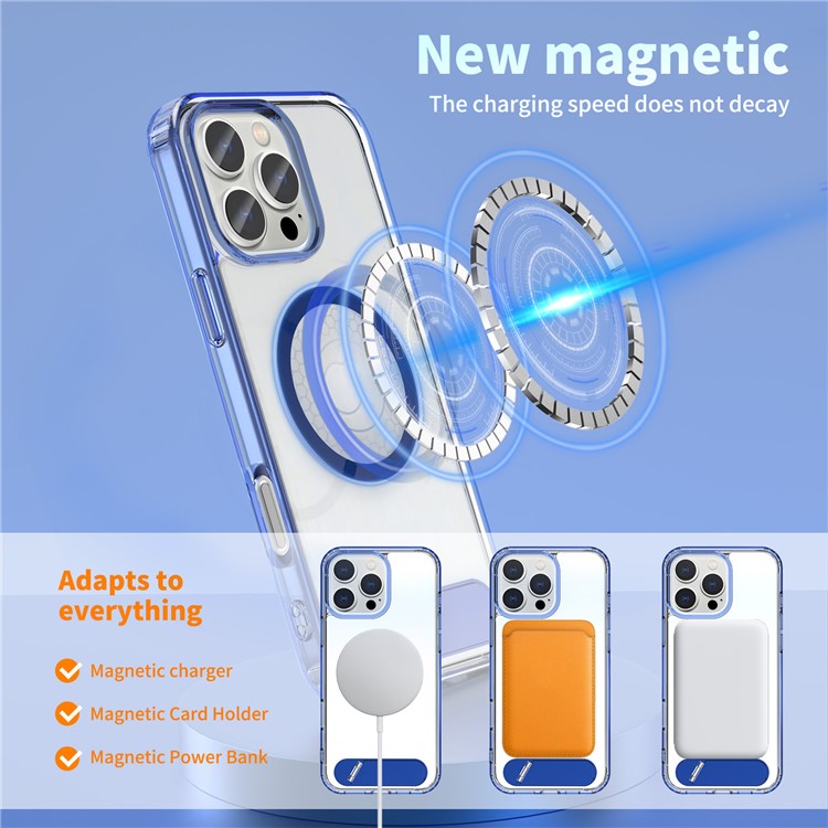 For iPhone 16 Pro Case Compatible with MagSafe Folding Kickstand Anti Drop PC + TPU Back Cover - Silver