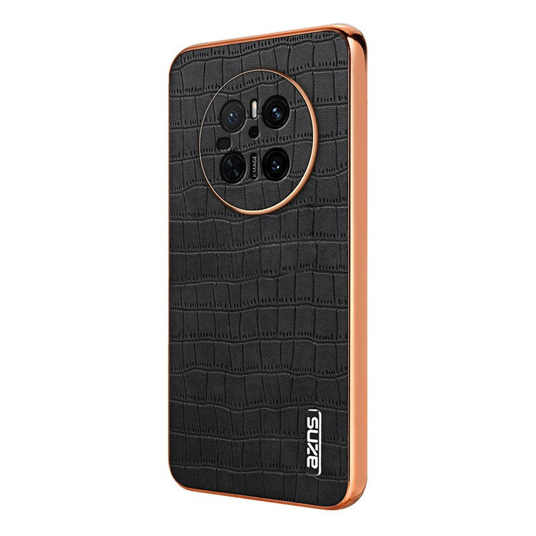 AZNS For Huawei Mate 70 Case Electroplating Crocodile Texture PU+TPU Phone Cover - Black
