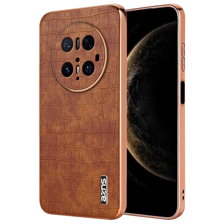 AZNS For Huawei Mate 70 Pro / 70 Pro+ Case Electroplating Crocodile Texture PU + TPU Phone Cover - Brown