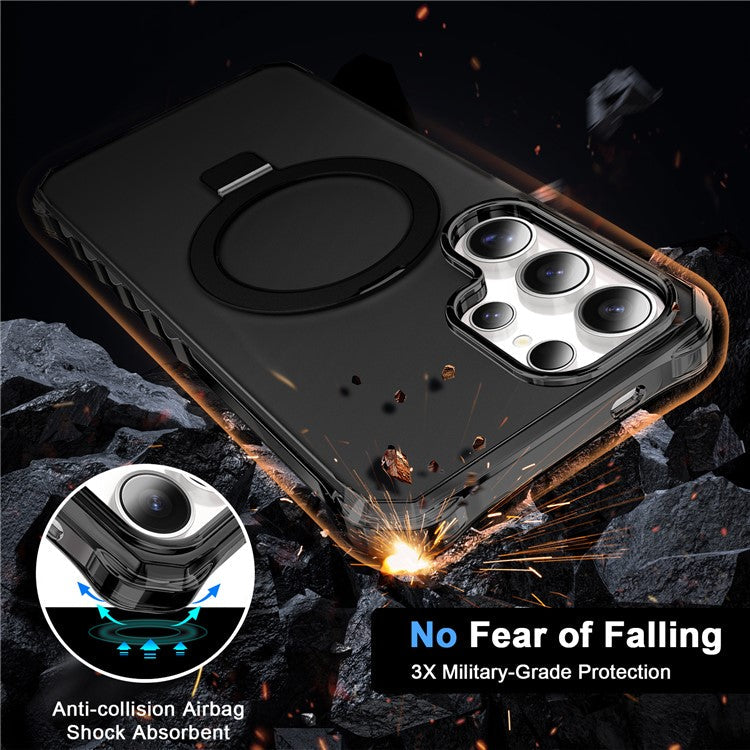 For Samsung Galaxy S25 Ultra Case Small Wavy Edge Compatible with MagSafe Frosted Anti-Drop PC + TPU Phone Cover - Black