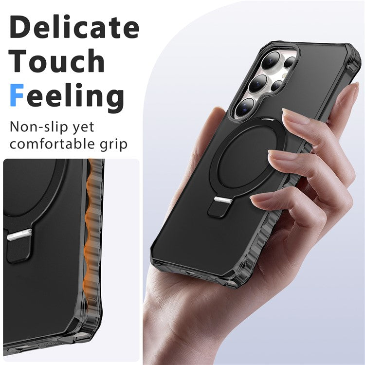 For Samsung Galaxy S25 Ultra Case Small Wavy Edge Compatible with MagSafe Frosted Anti-Drop PC + TPU Phone Cover - Black