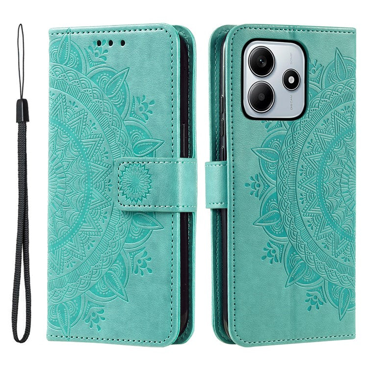 For Xiaomi Redmi Note 14 5G Case Imprinted Totem PU Leather Wallet Stand Phone Cover - Mint Green